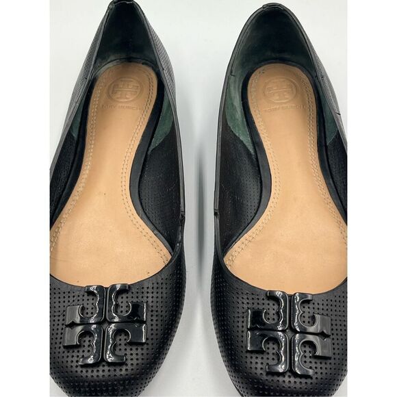 Tory Burch Lowell 2 Perforated Black Leather Ballerina Ballet Flat w Logo Size 7 - Picture 9 of 13